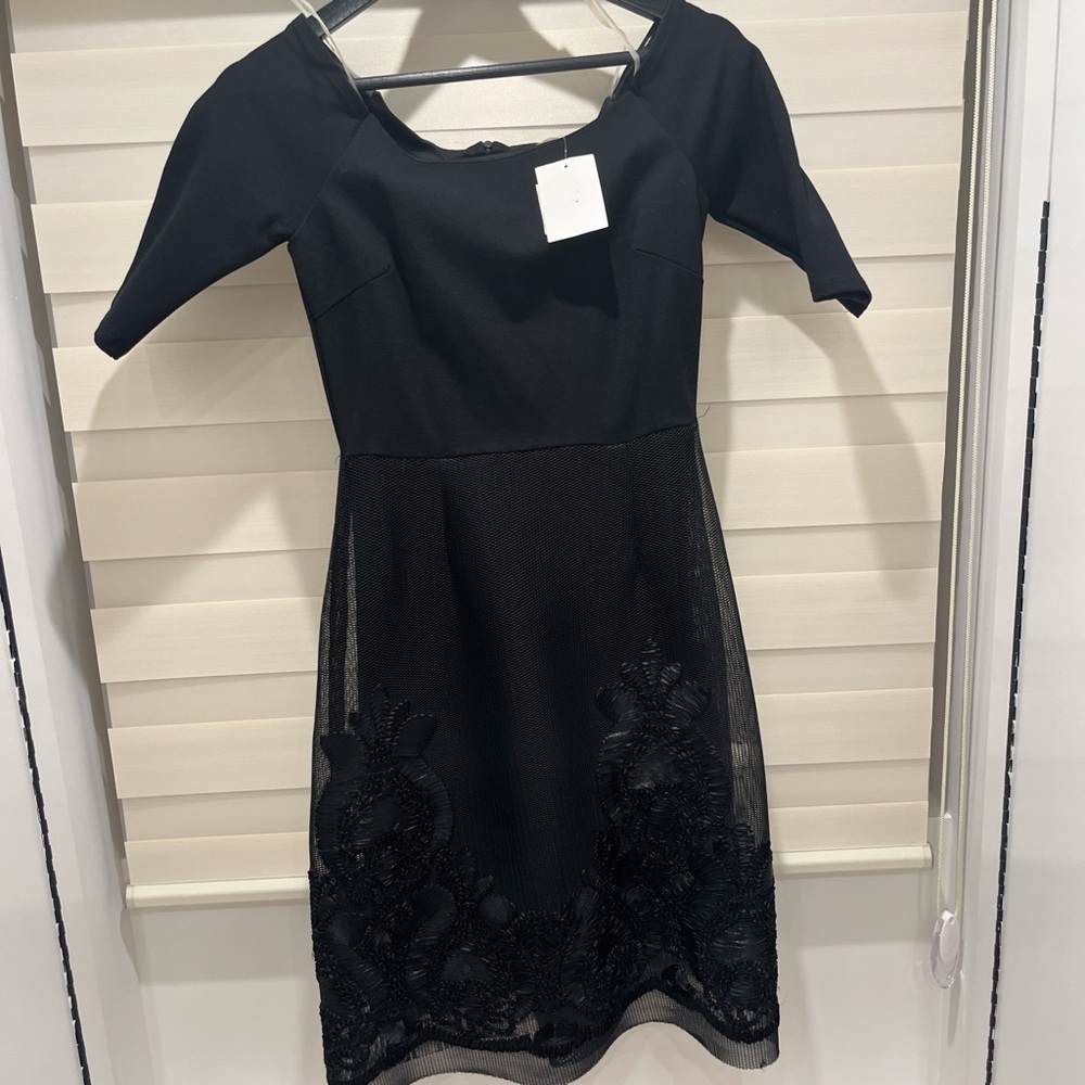 Just Me Black Midi Dress with Lace Detail